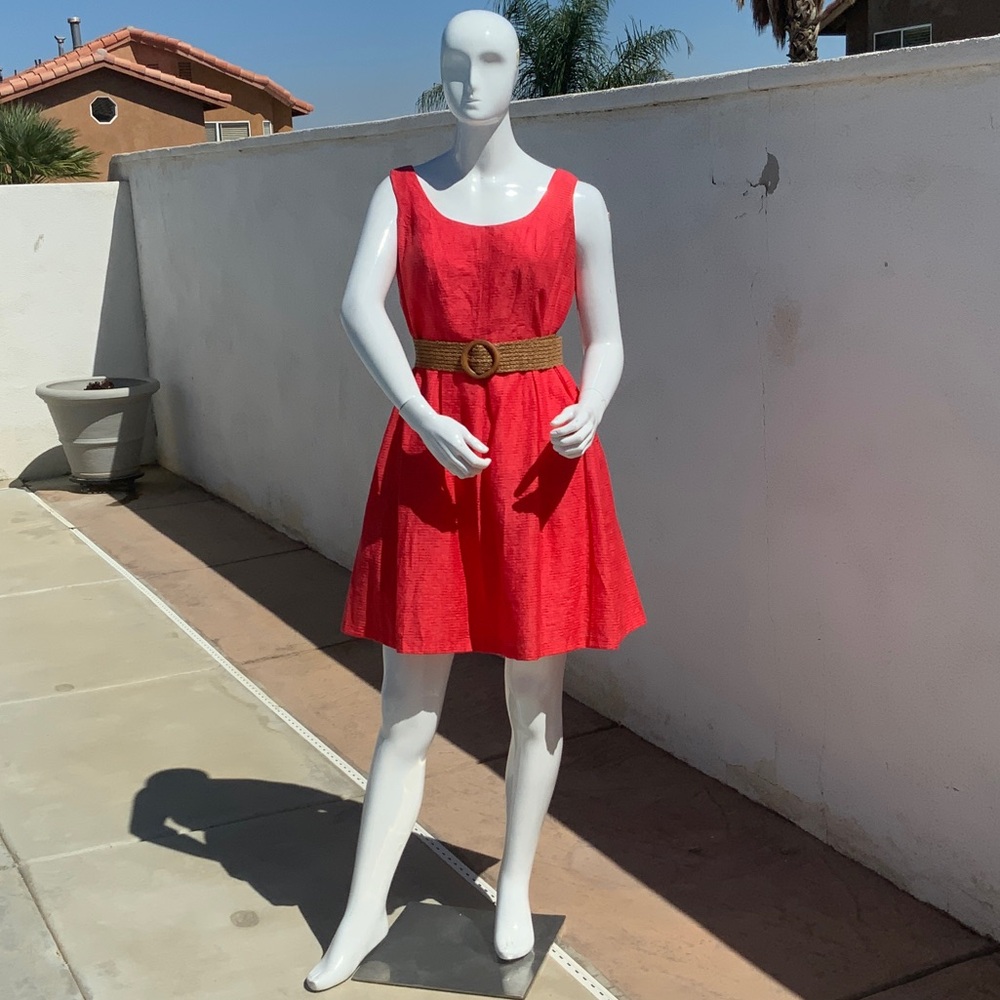 Orange Sleeveless Dress with Belt